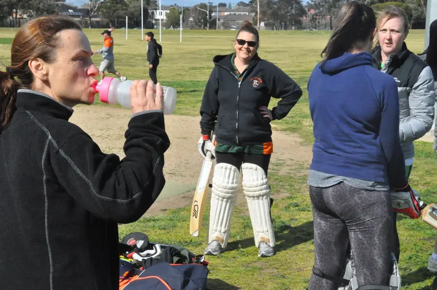Keilor Park women padded up and having a laugh at training